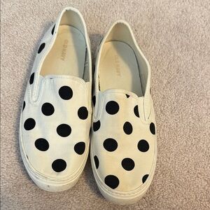 Old Navy White Canvas Slip-On Sneakers with Black Polka Dots
